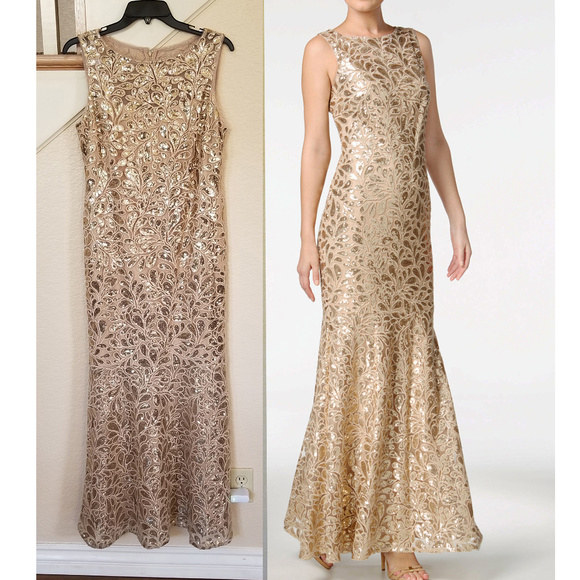 Calvin Klein Dresses & Skirts - Calvin Klein Sleeveless Gold Sequin Formal Gown